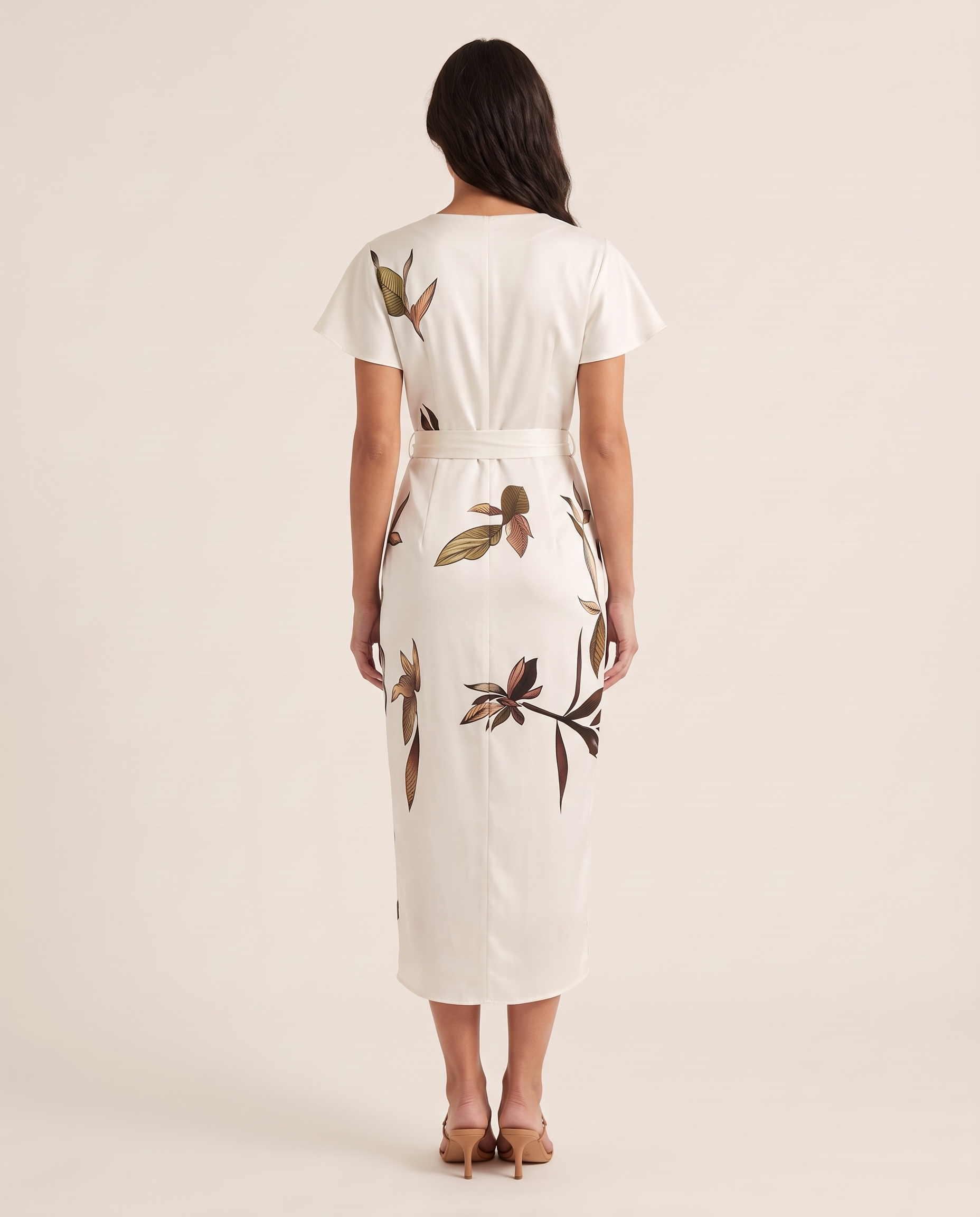 Midi Dress – Floral Wrap Midi — White — back view