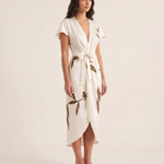 Midi Dress – Floral Wrap Midi — White — studio three-quarter
