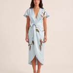 Midi Dress – Floral Wrap Midi — Blue — studio front