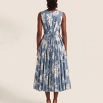 Midi Dress – Off-Shoulder Floral Swing — Blue — back view