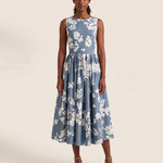 Midi Dress – Off-Shoulder Floral Swing — Blue — studio three-quarter