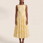 Midi Dress – Off-Shoulder Floral Swing — Yellow — studio front