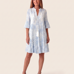 Midi Dress – Paisley Three-Quarter Sleeve — Blue — studio front