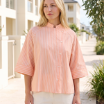 Mira Relaxed Asymmetric Striped Shirt – Australian lifestyle view