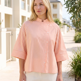 Mira Relaxed Asymmetric Striped Shirt – Australian lifestyle view