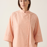 Mira Relaxed Asymmetric Striped Shirt – studio front view
