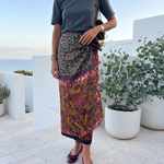 Muse Abstract Floral Satin Wrap Midi Skirt – Australian lifestyle view