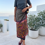 Muse Abstract Floral Satin Wrap Midi Skirt – Australian lifestyle view