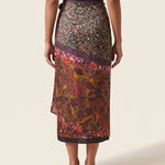Abstract Floral Satin Wrap Midi Skirt - Print B studio back view