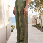 Noa Lace-Trim Satin Straight-Leg Pants – Australian lifestyle view