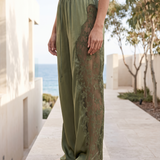 Noa Lace-Trim Satin Straight-Leg Pants – Australian lifestyle view