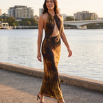 Noelle Printed Open-Back Bodycon Maxi Dress – Australian lifestyle view 2