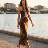 Noelle Printed Open-Back Bodycon Maxi Dress – Australian lifestyle view 2