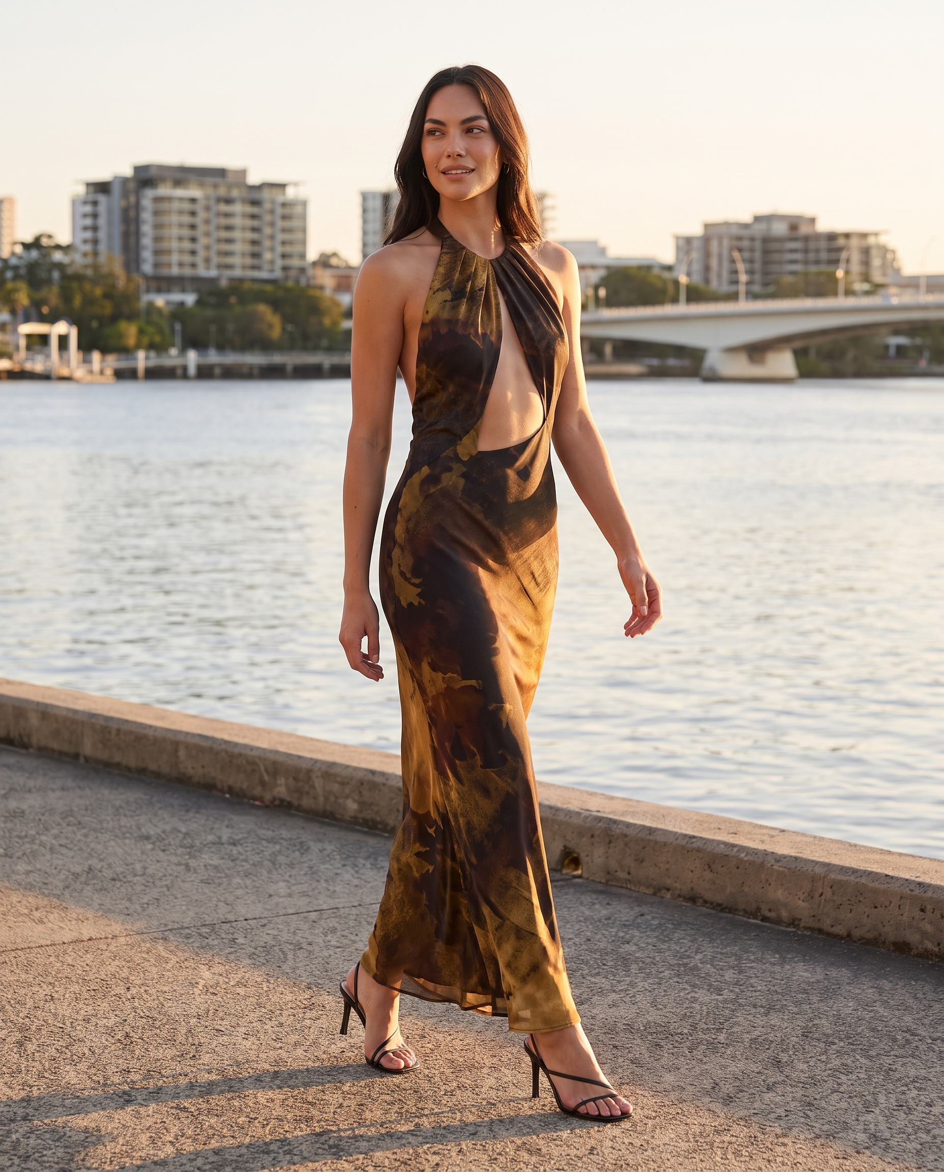 Noelle Printed Open-Back Bodycon Maxi Dress – Australian lifestyle view 2