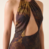 Noelle Printed Open-Back Bodycon Maxi Dress – product detail view