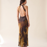 Noelle Printed Open-Back Bodycon Maxi Dress – studio back view