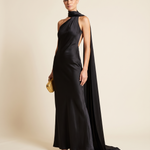 Nora Elegant Open-Back Satin Maxi Dress — black studio