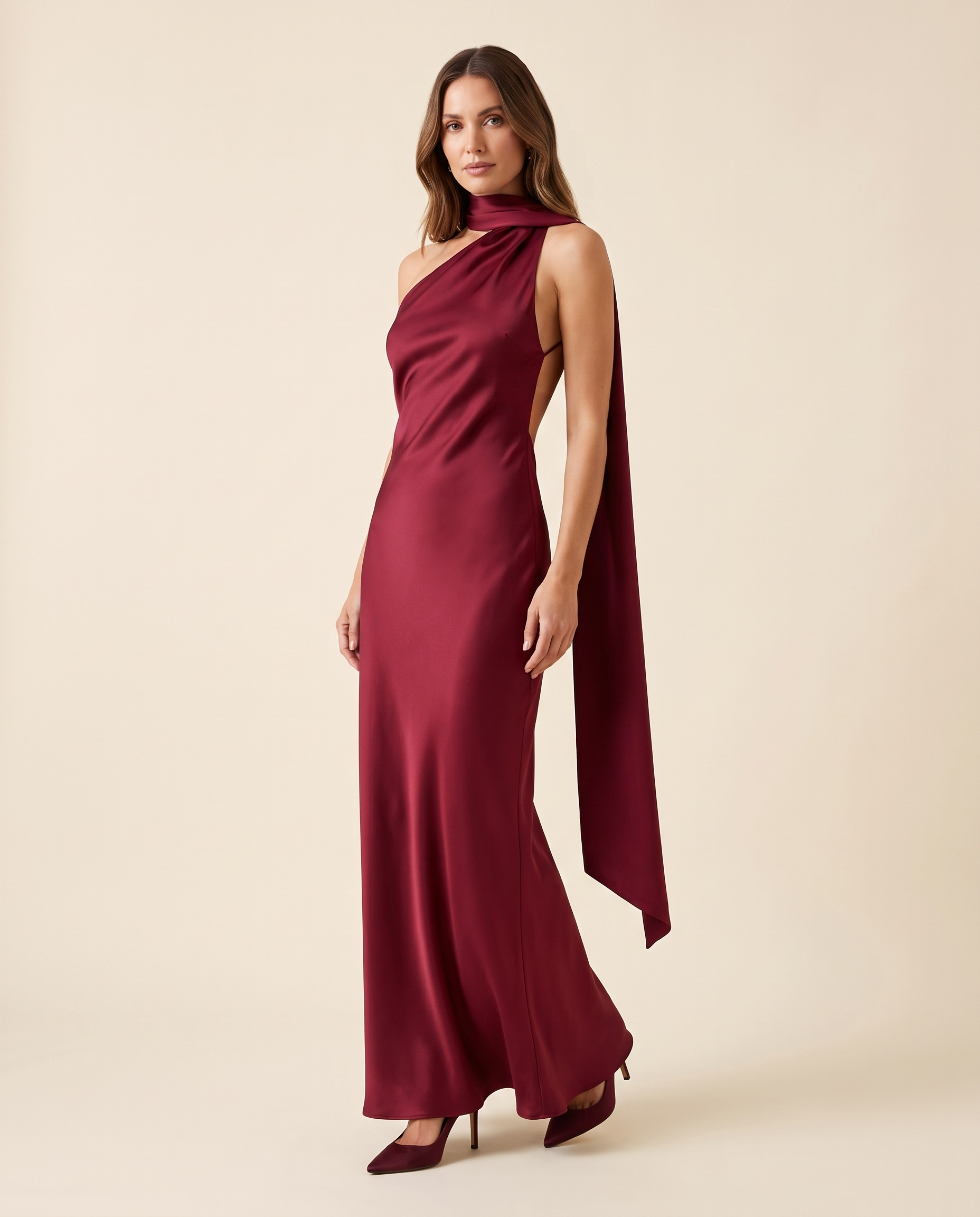 Nora Elegant Open-Back Satin Maxi Dress — burgundy studio