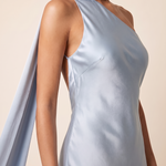Nora Elegant Open-Back Satin Maxi Dress — satin detail
