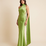 Nora Elegant Open-Back Satin Maxi Dress — green studio