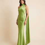 Nora Elegant Open-Back Satin Maxi Dress — green studio