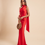 Nora Elegant Open-Back Satin Maxi Dress — red studio