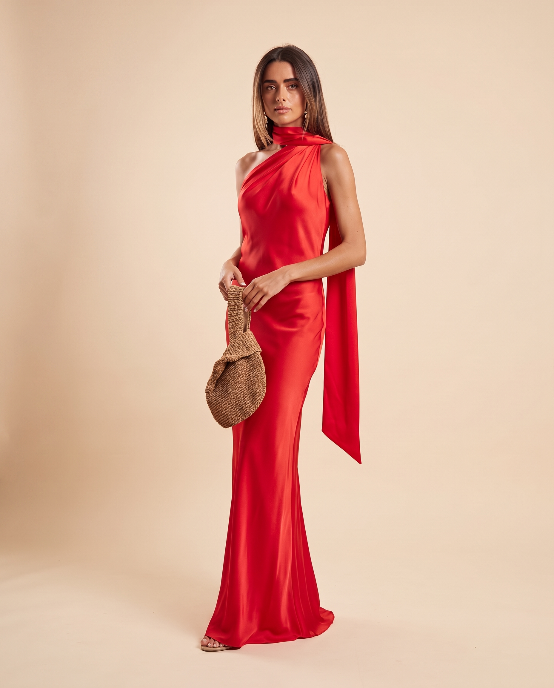 Nora Elegant Open-Back Satin Maxi Dress — red studio
