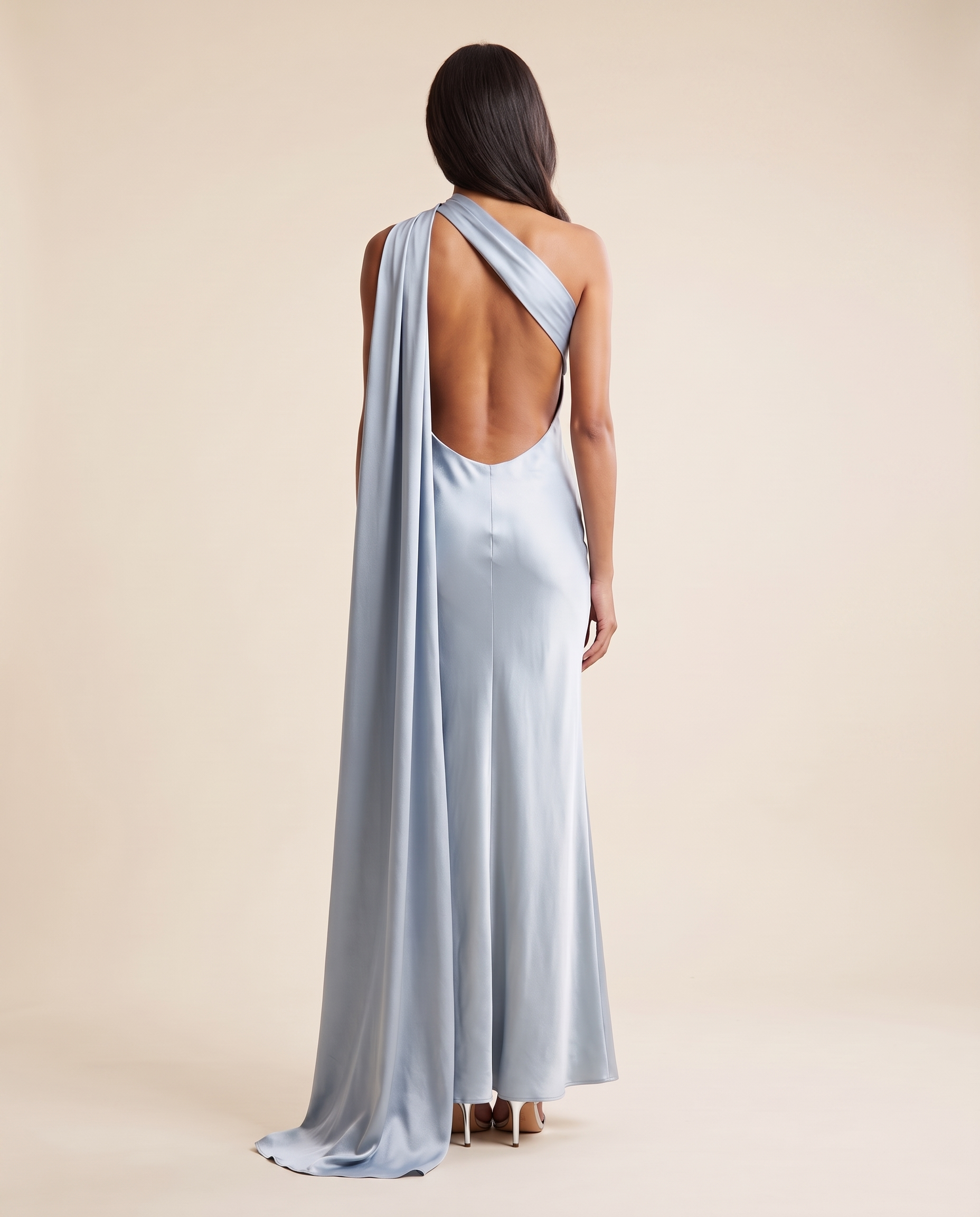 Nora Elegant Open-Back Satin Maxi Dress — back studio