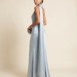 Nora Elegant Open-Back Satin Maxi Dress — front studio