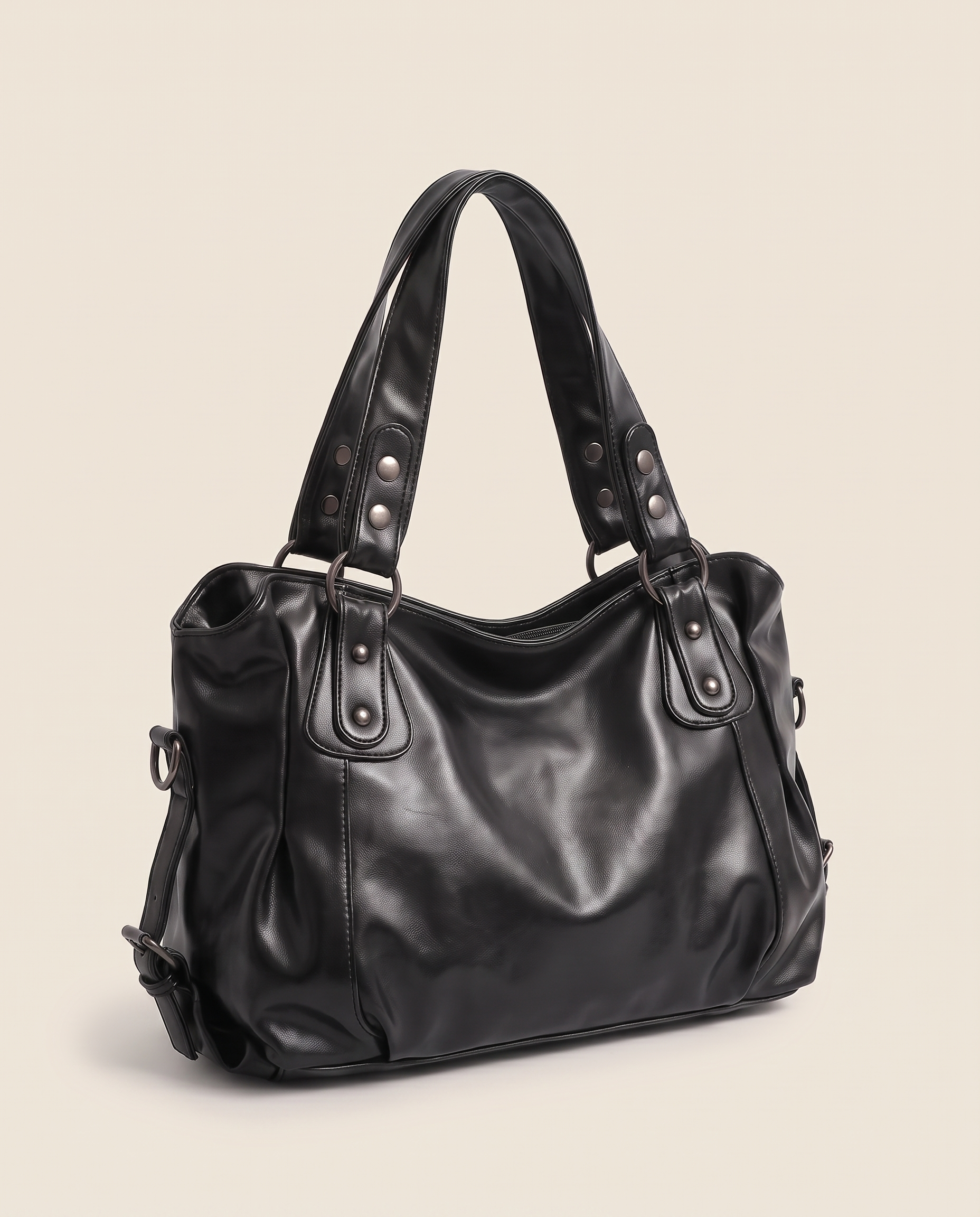 Slouchy Faux Leather Hobo Bag – Black Everyday Casual Shoulder Bag — product view 2