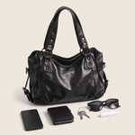 Slouchy Faux Leather Hobo Bag – Black Everyday Casual Shoulder Bag — product view 3