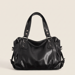 Slouchy Faux Leather Hobo Bag – Black Everyday Casual Shoulder Bag — main view