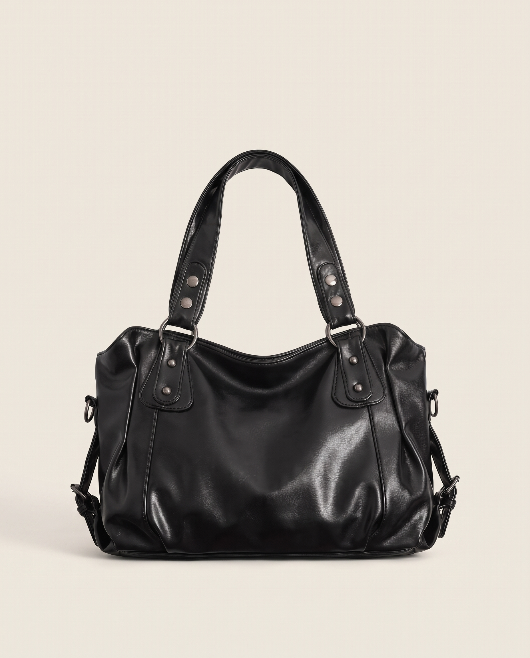 Slouchy Faux Leather Hobo Bag – Black Everyday Casual Shoulder Bag — main view
