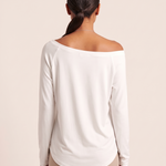 Off Shoulder Long Sleeve Top with Relaxed Fit — full-length studio back view on a warm ivory seamless background