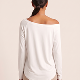 Off Shoulder Long Sleeve Top with Relaxed Fit — full-length studio back view on a warm ivory seamless background