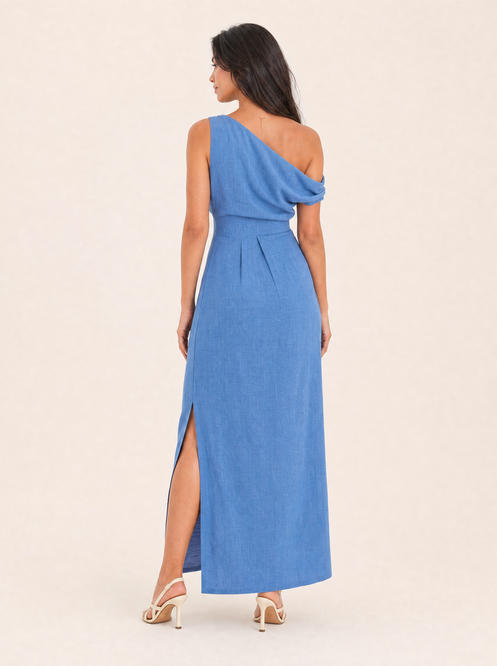 One Shoulder Linen Maxi Dress with Side Split – alternate product view