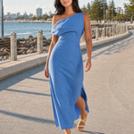 One Shoulder Linen Maxi Dress with Side Split – product detail view 1