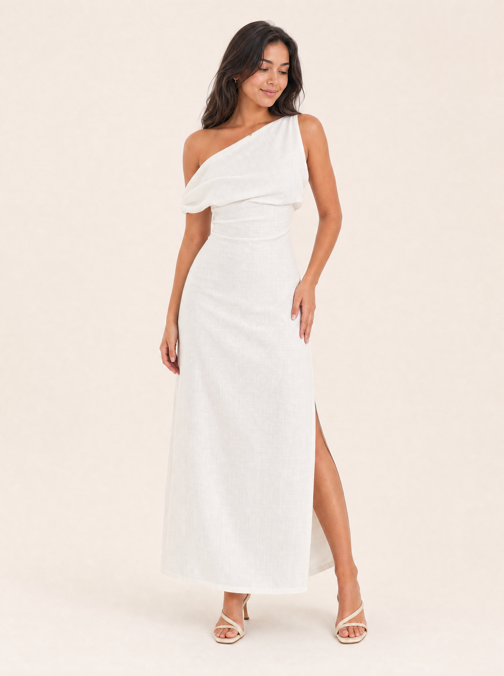 One Shoulder Linen Maxi Dress with Side Split – product detail view 4