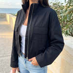 Onyx Relaxed High-Neck Zip Jacket – Australian lifestyle view