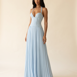 Ottilie light blue pleated halter maxi dress studio