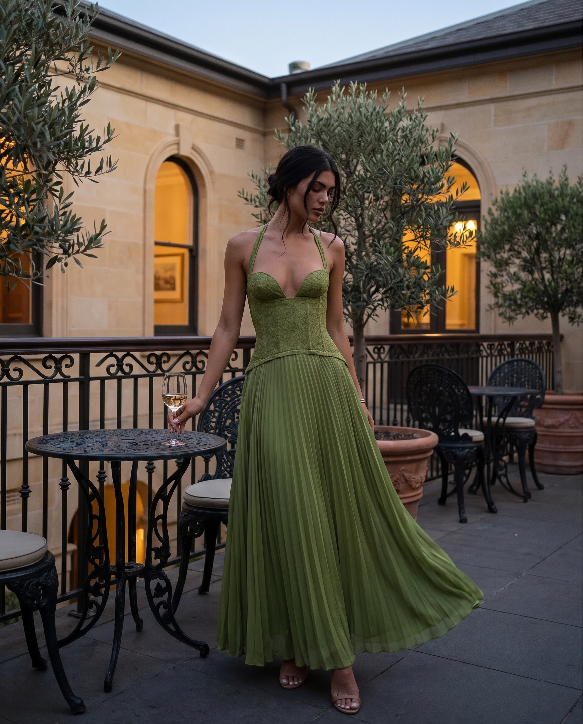 Ottilie green pleated maxi dress Melbourne lifestyle