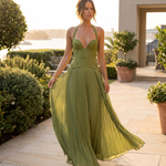 Ottilie green pleated maxi dress Sydney lifestyle