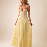 Ottilie yellow pleated halter maxi dress studio