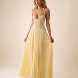 Ottilie yellow pleated halter maxi dress studio