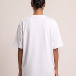 Oversized Drop Shoulder T Shirt with Relaxed Fit — full-length studio back view on a warm ivory seamless background