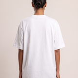 Oversized Drop Shoulder T Shirt with Relaxed Fit — full-length studio back view on a warm ivory seamless background