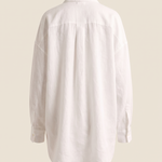 Oversized Linen Shirt with Button Front — full-length studio back view on a warm ivory seamless background