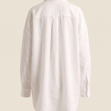 Oversized Linen Shirt with Button Front — full-length studio back view on a warm ivory seamless background