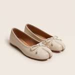 Polka Dot Ballet Flats with Bow — Beige front