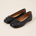 Polka Dot Ballet Flats with Bow — Black front